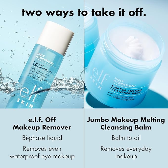 e.l.f. SKIN Mini Holy Hydration! Makeup Melting Cleansing Balm, Face Cleanser & Makeup Remover, Infused with Hyaluronic Acid to Hydrate Skin, 0.45 Oz
