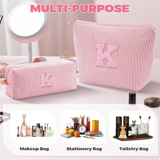 Monogrammed Gifts for Women - Cosmetic Bag for Teen,Initial Cute Makeup Bag Set for Women,Trendy Pouch for Niece Sister Friend Female Her,Birthday Gifts for Daughter - Peach,K