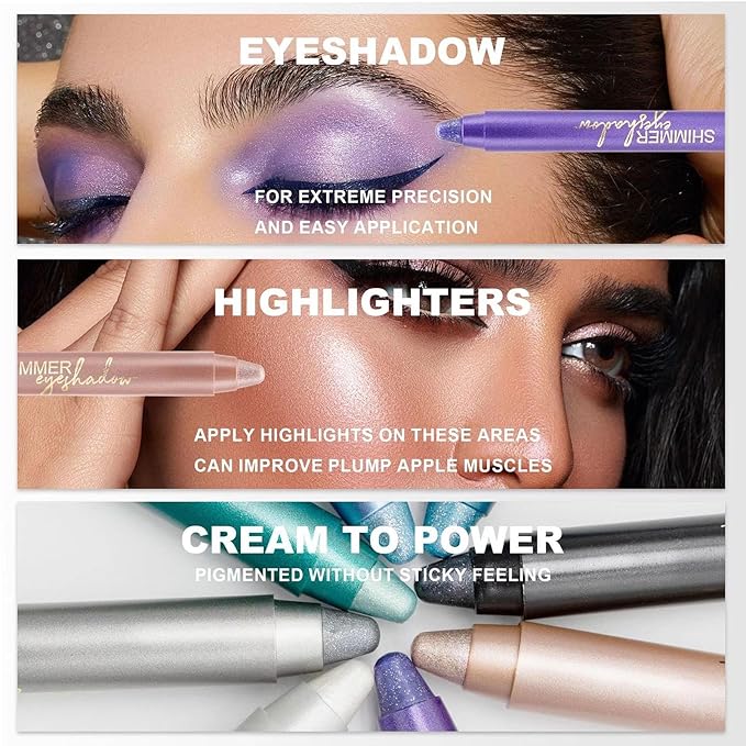 White Silver Eyeshadow Stick, Highlighter Eye Liner,Eye Brightener Stick, Shimmer Creamy eye shadow, Waterproof Eyeshadow Pencil Long Lasting Eye Shadow Makeup. #5 white silver shimmer