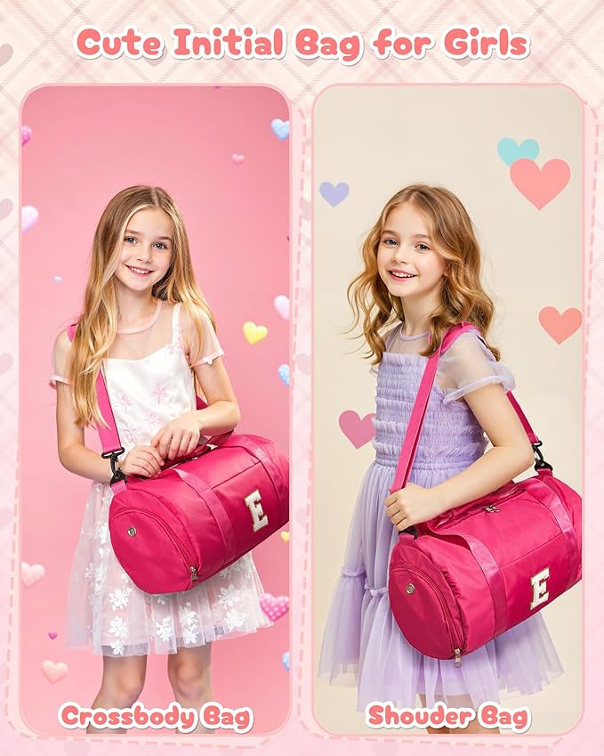 5 Year Old Girl Birthday Gifts, Girls Travel Duffel Bag, Kids Initial Overnight Bags with Shoe Compartment, Customized Sport Gym Weekender Bag with Makeup Pouch, Holiday Gift (Letter I)