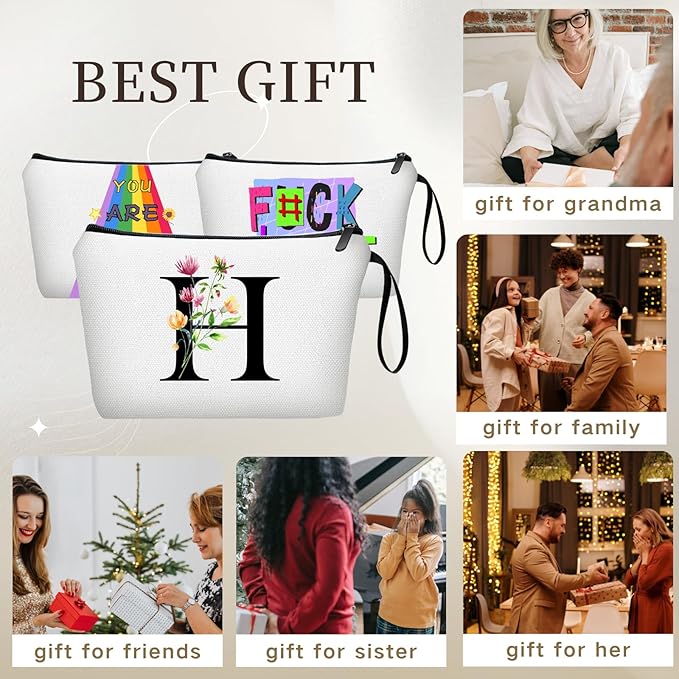SEAMOON Bride to be Birthday Womens Unique Initial Monogram Gifts for Women Mom Personalized Travel Makeup Cosmetic Bag with Mirror Valentines Mothers Day Christmas Graduation H