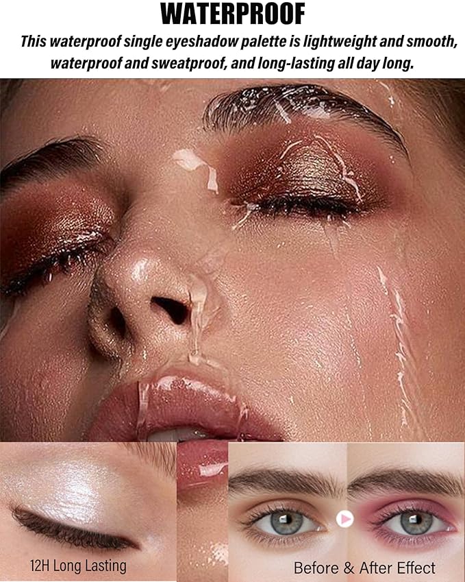 Single Glitter Eyeshadow, Shimmer Glitter Eye Shadow Champagne Light Glow Palette Makeup, High Pigment Waterproof Sparkly Pressed Eye Shadows Powder with Lightweight, Blendable for Daily Eye Look-432