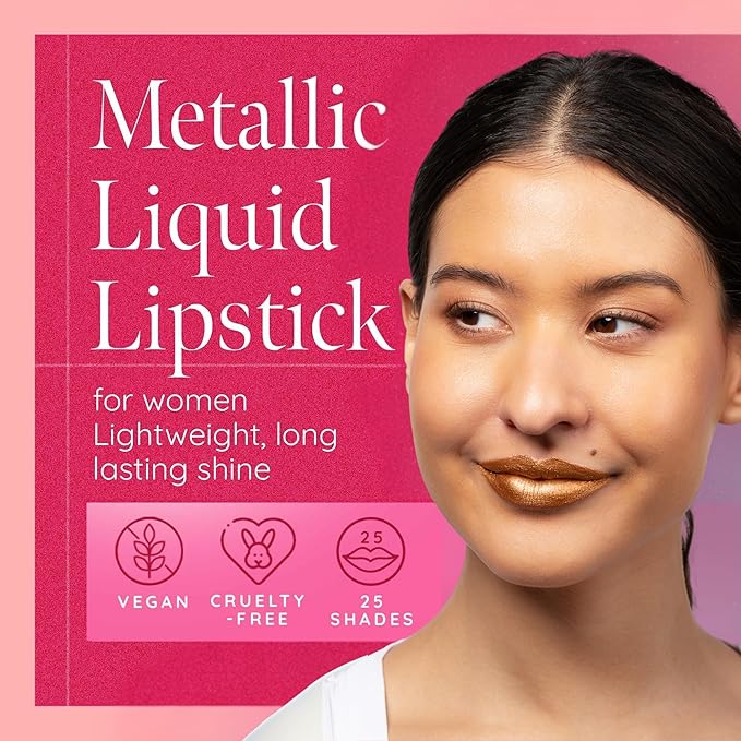 Aromi Gold Metallic Liquid Lipstick | Yellow Bronze Lip Color with Shimmery Finish, Vegan and Cruelty-free, Smudge Proof, Long-lasting, Handmade (Gold Digger)