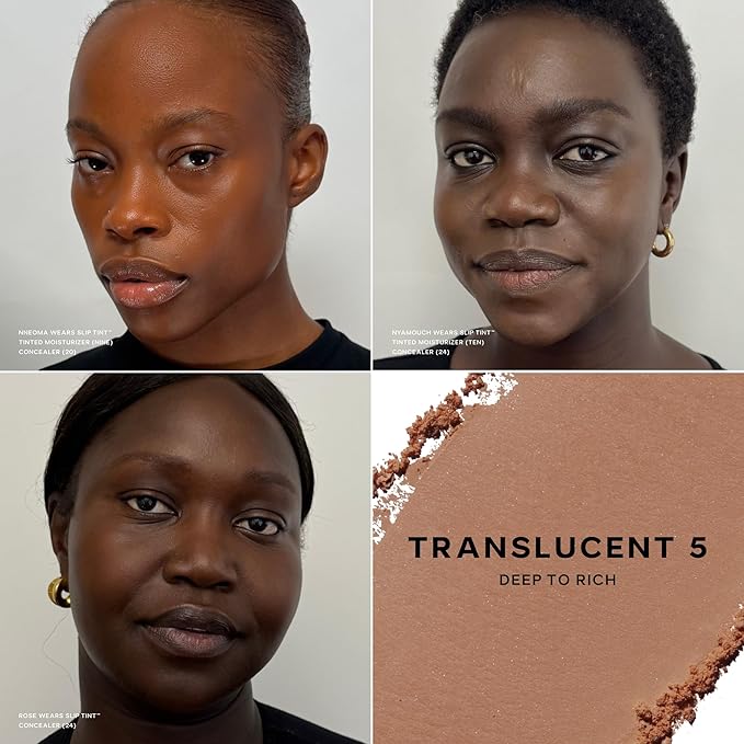 Saie Slip Tint Baked Setting Powder - Translucent Powder for Face Makeup with a Natural-Radiant Finish - Blurs, Brightens & Smooths Complexion - Translucent 5 - Deep to Rich (0.24 oz)
