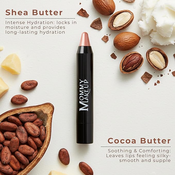 Mommy Makeup Triple Sticks Lipstick, Cream Blush & Teatment All-In-One with Shea & Cocoa Butter - Soft & Creamy Moisturizing Lip Crayon For Lips & Cheeks (Riley Love)