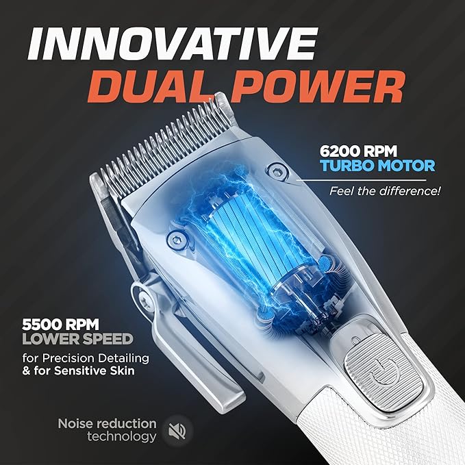 Fagaci Professional Hair Clippers & Barber Brush Neck Duster Set, Turbo Power Cordless Hair Clippers for Men, High Carbon Steel Blades, 2 Count
