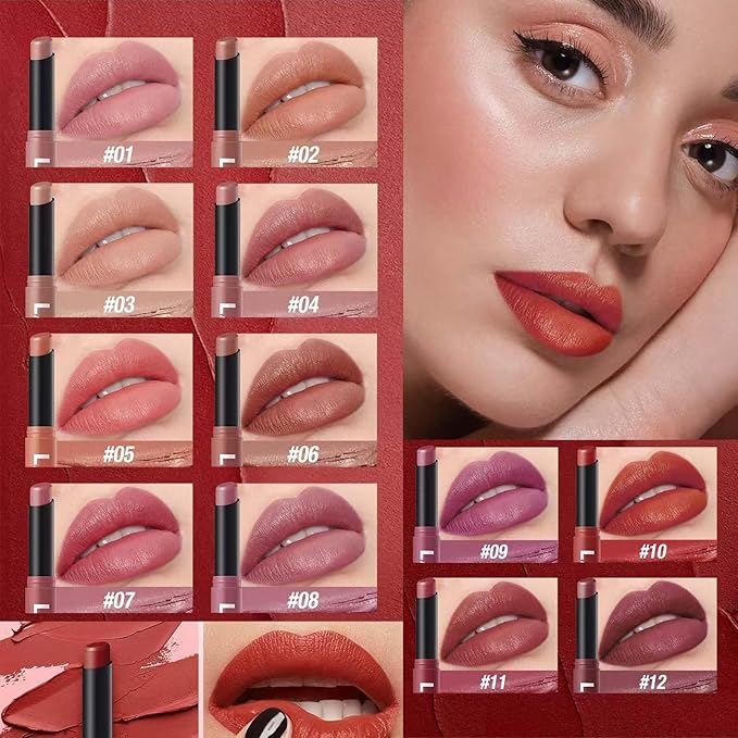 Matte Lipstick For Women Girls 24Hr Wear Waterproof Long Lasting Hypoallergenic Lipsticks - Lightweight Non-Drying, Fade-Resistant Formula 12 Trendy Colors for Daily Use Vegan & Cruelty-Free 05