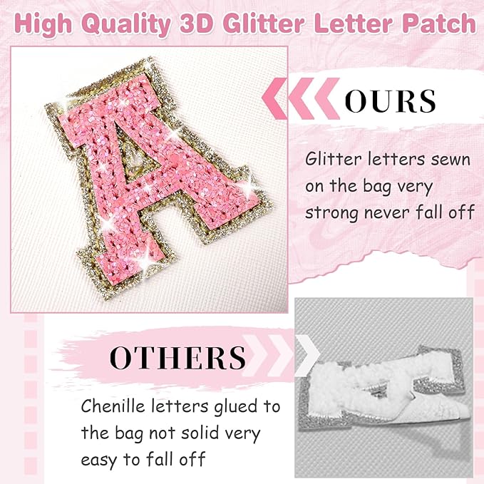 Small Initial Patch Makeup Bag Personalized Gifts Make Up Bag,White Cute PU Leather Glitter Letter Cosmetic Bag with Zipper,Trendy Portable Travel Toiletry Pouch,Preppy Stuff for Teen Girls Women G