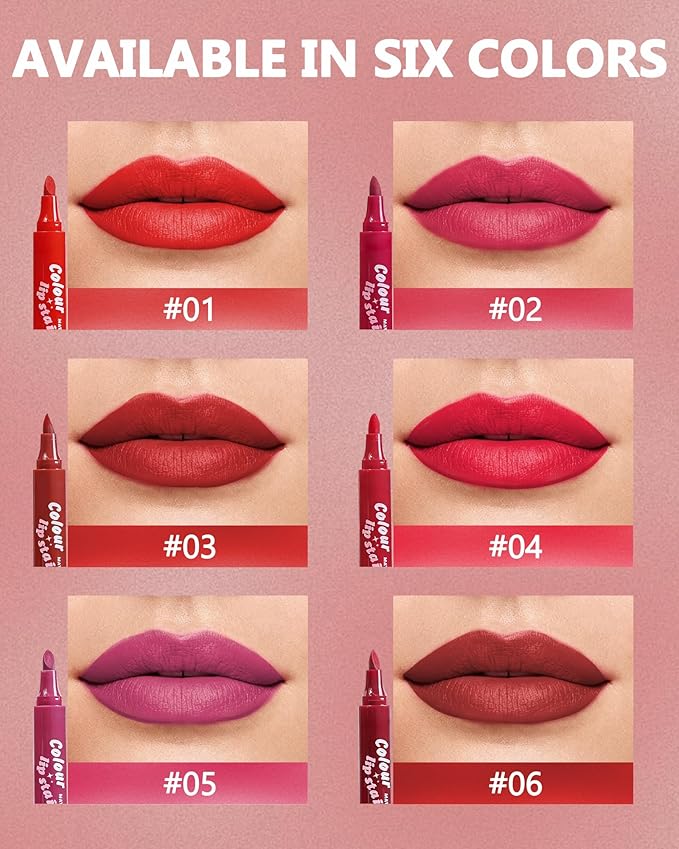Lip Tint Stain Pen,Red Brown Waterproof Long Lasting Matte Lip Liner Stain Pencil, High-Pigmented Quick Dry Liquid Lipstick, Non Sticky Smudgeproof Lip Tint Gloss, Christmas Makeup Gift for Women-03