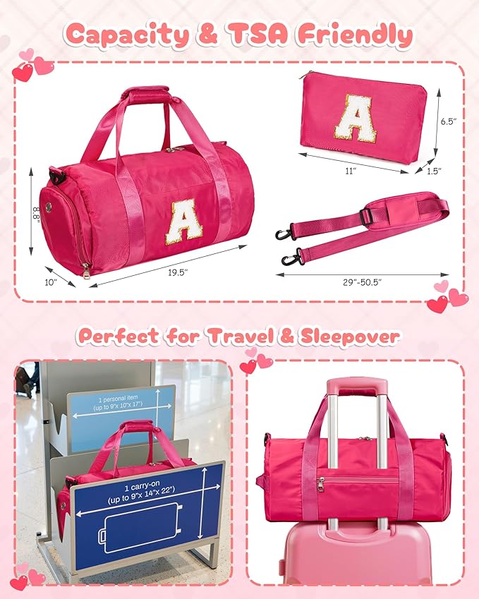 Birthday Gift for Daughter, Girls Travel Duffel Bag, Kids Initial Overnight Bags with Shoe Compartment, Customized Sport Gym Weekender Bag with Makeup Pouch, Teen Girl Gifts (Letter H)