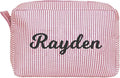 MT WORLD Personalized Makeup Bag Cute Cotton Cosmetic Bag for Women Seersucker Bridesmaid Travel Makeup Bag for Girls Aesthetic Toiletry Bag Organizer Storage Pouch (Red)