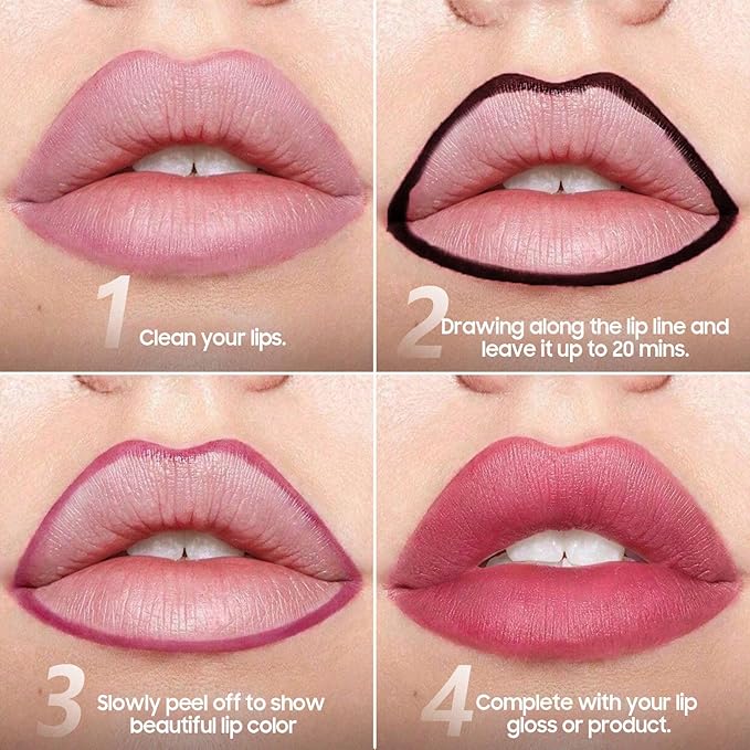 Peel Off Lip Stain Natural Lip Color - Waterproof Lip Liner Stain for Women All Skin Types, Lip Liner Long Lasting Transfer Proof & Smudge-Proof Moisturizing Easy to Use (Black)