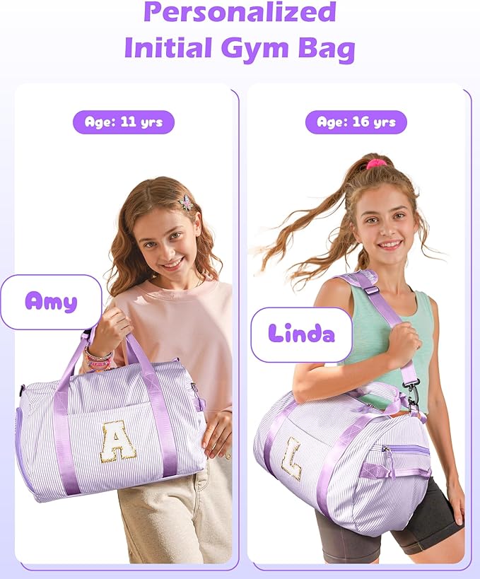 Trendy Stuff for Tweens, Girls Travel Duffle Bag, Kids Initial Overnight Duffel Bags with Shoe Compartment, Personalized Dance Bag with Cosmetic Pouch, Gift for Teenager (Letter T)