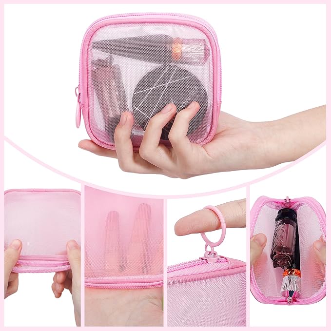 4 Pieces Mini Zipper Nylon Mesh Pouch, Mesh Cosmetic Bags Makeup Bags, Multipurpose Travel Toiletry Bags for Office Supplies and Travel Accessories (Blue, S)