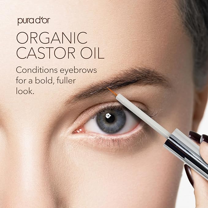 PURA D'OR 4 Oz ORGANIC Castor Oil - 100% Pure USDA Certified Cold Pressed, Hexane Free Eyelash & Eyebrow Serum - For Fuller, Thicker Lashes & Brows - Skin & Hair