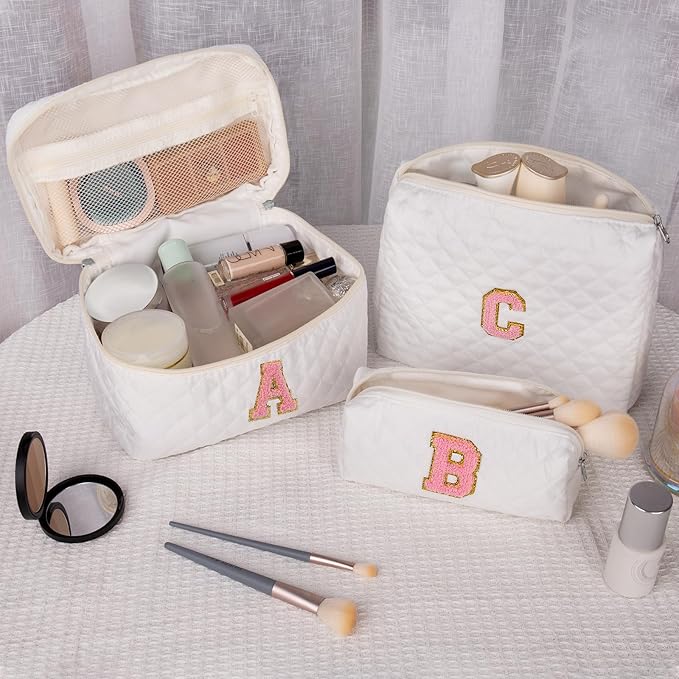Initial Makeup Bag, Personalized Monogram Cosmetic Bag Set, Large Make up Bags | Travel Toiletry Bag | Makeup Bag for Girls Teen Girl Friend Sister Wife Girlfriend Gifts Daughter (Letter B)