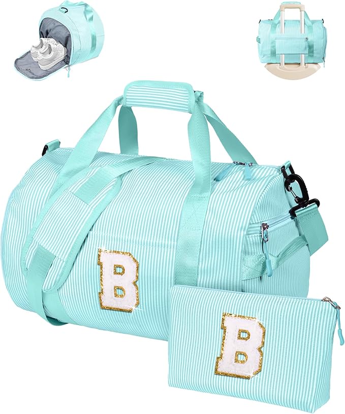 Fashionable Gifts for Girl, Girls Travel Duffle Bag, Kids Initial Overnight Bags with Shoe Compartment, Personalized Weekend Bag with Cosmetic Pouch, Trendy Stuff for Teens (Letter B)
