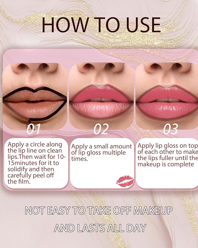 Peel Off Tattoo Lip Liner Stain Lip Gloss Combo Sets, 2 Colors Rose Pink Brown Matte Lip Liner and Nourishing Lip Gloss Tint Stain Kit, Long Lasting Waterproof Non Sticky Liquid Lipstick Makeup-Set 02