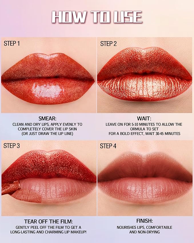 Peel Off Lip Liner Stain, Long Lasting Waterproof Transfer-Proof Lip Tint Stain Peel Off, Non-stick High Pigmented Lip Gloss Lipliner Tattoo, Liquid Tinted Lipstick, Lip Makeup Gift for Women Girl-05