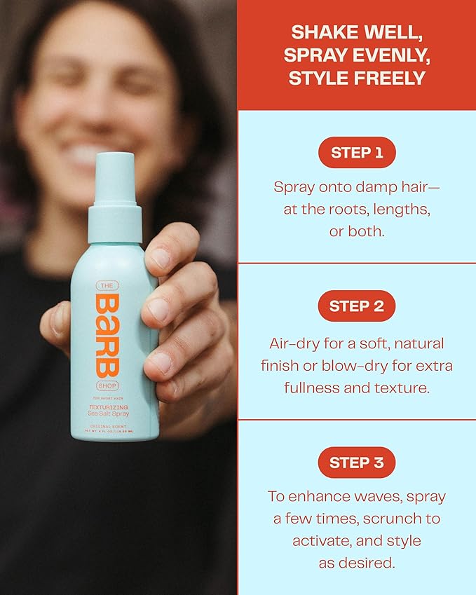 Barb Sea Salt Spray for Hair - Texturizing Beach Wave Spray for Thin and Thick Hair - Soft Matte Finish, Light Hold - Original Scent - 4 oz