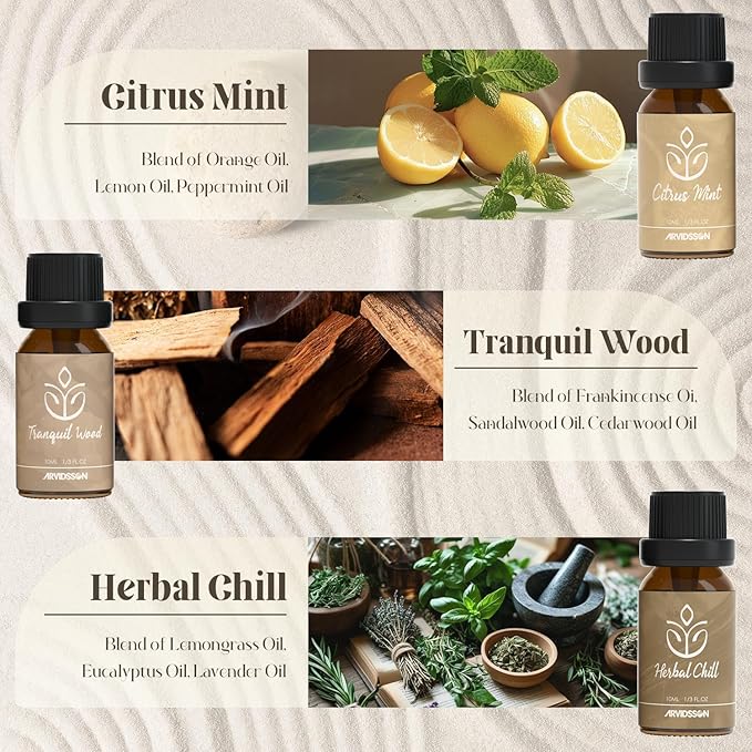 ARVIDSSON Zen Essential Oils Set, Nautal Tranquil Essential Oil for Diffusers for Home - Zen Garden, Lavender Dream, Serene Spa, Citrus Mint, Tranquil Wood, Herbal Chill, Gift for Women