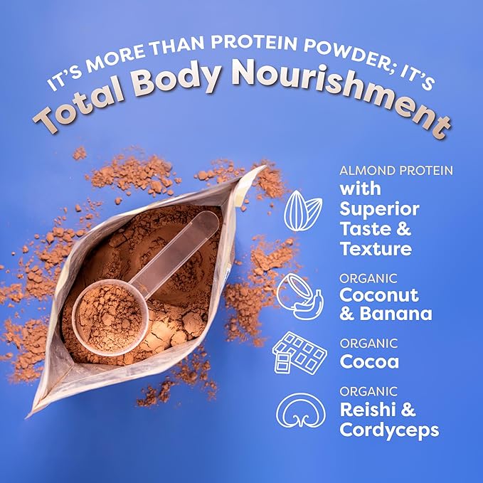 FlavCity Vegan Protein Powder - Chocolate Peanut Butter - 20g Almond, Plant Based Protein Powder - Dairy-Free Shake - With Organic Fruit, Reishi & Cordecyps Mushrooms - No Blender Needed (15 Servings)