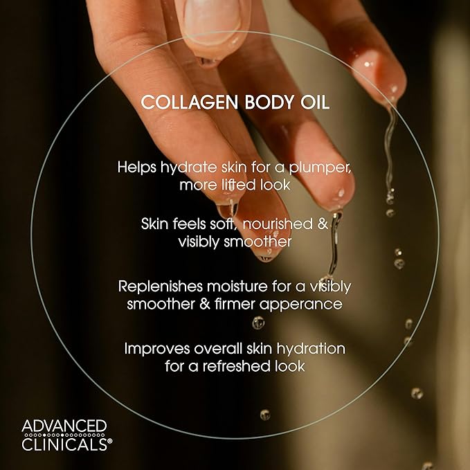 Advanced Clinicals Hydrating Collagen Oil For Body & After Shower | Visible Anti Aging Moisturizing Collagen Body Oil For Women & Men Helps Soften Appearance Of Crepe Skin & Wrinkles, 3.8 Fl Oz, 2pc