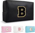 Personalized Initial Travel Preppy Makeup Bag, Small Cute Black Cosmetic Pouch Monogram Toiletry Organizer with Zipper, Waterproof PU Make Up Bags Storage Birthday Bridal Shower Women Gift (Letter B)