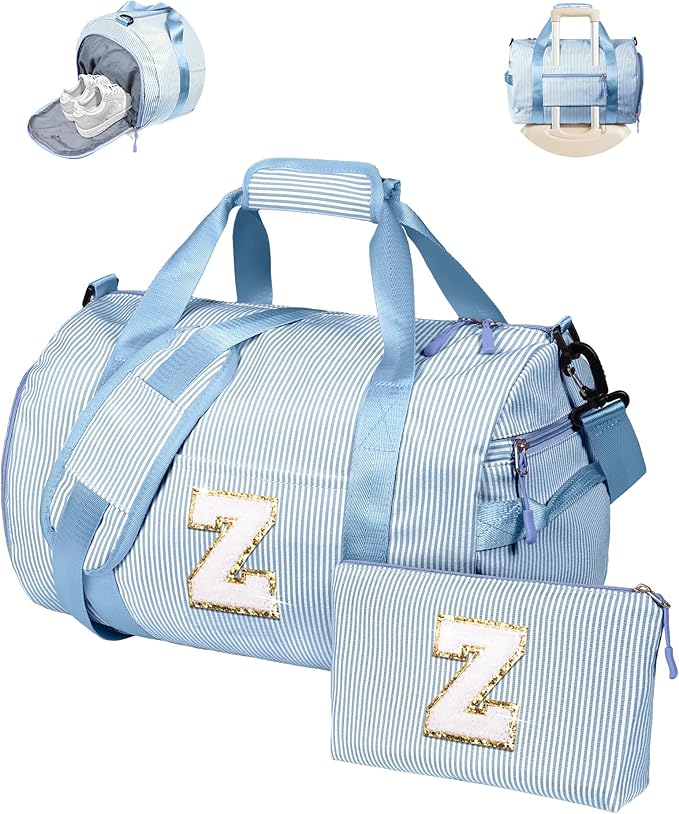 Birthday Gifts for Daughter, Girls Travel Duffle Bag, Kids Initial Overnight Bags with Shoe Compartment, Customized Weekender Bag with Makeup Pouch, Gift for Cheerleader Girl (Letter Z)