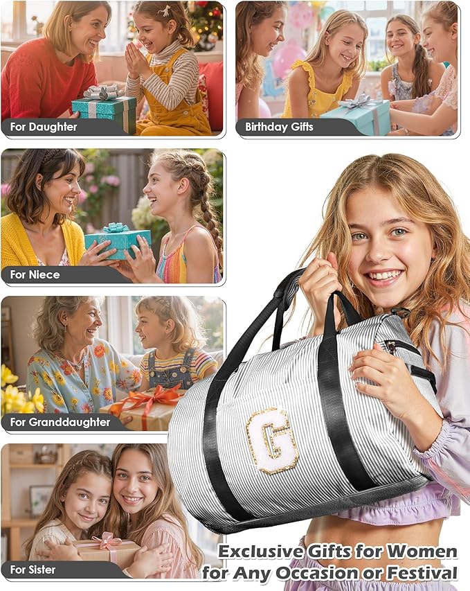 Tween Girl Trendy Stuff, Girls Travel Duffle Bag, Kids Initial Overnight Bags with Shoe Compartment, Monogram Weekender Bag with Makeup Pouch, Birthday Gift for Daughter (Letter K)