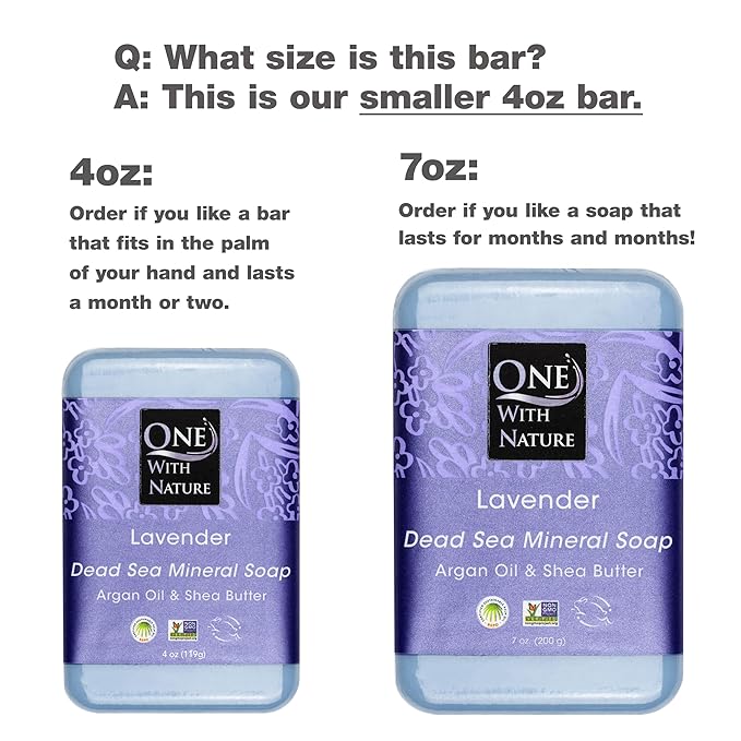 One With Nature Dead Sea Salt Lavender Soap 4oz 3-Pack – Soothing and Exfoliating Soap Bar with Dead Sea Minerals for Face & Body, for Men & Women