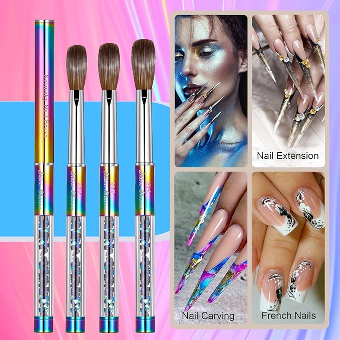 Acrylic Nail Brush Size 2, 100% Real Kolinsky Art Nail Brush for Acrylic Powder Application, Handmade Women Manicure Nail Extension Tool for Professional DIY Home Salon and Beginners