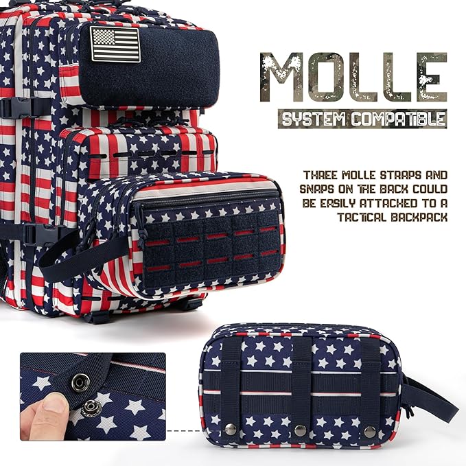 QT&QY Tactical Toiletry Bag For Men Hygiene Bag EDC Military Tool Molle Pouches Small Dopp Kit Mens Shaving Kit Travel shower Bags Star-Spangled
