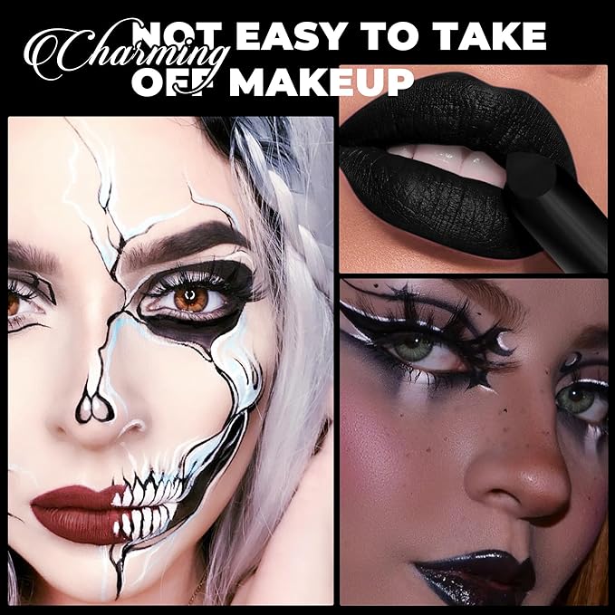 Halloween Black Lipstick Shimmer Black Body Paint Stick for Women Waterproof Dark Long Lasting Lipsticks Gothic Zombie Vampire Cosplay Cruelty Free Lipstick, DU-ShimmerBlack