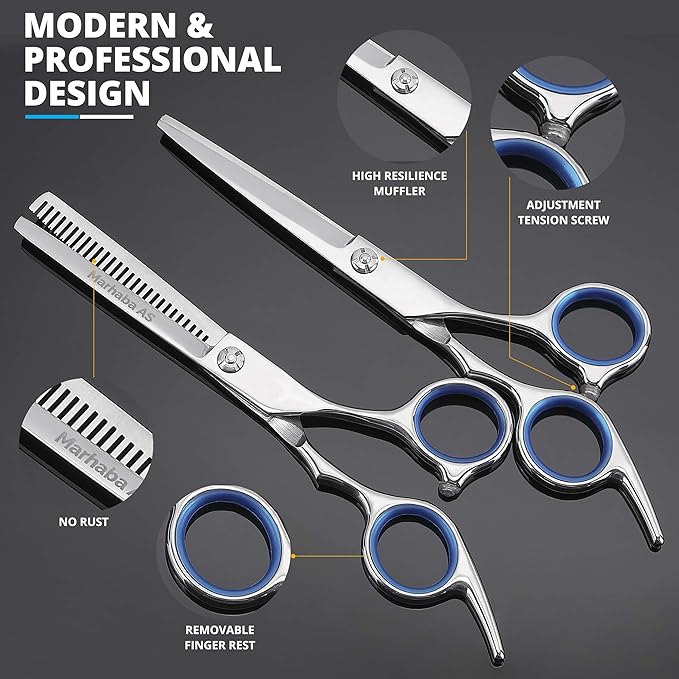 Hair Scissors Kit – 10 Pieces Stainless Steel Precision Shears for Dry & Wet Hair, Professional and Personal Hair Cutting Set for Men and Women, Sharp Barber Tools with Accessories