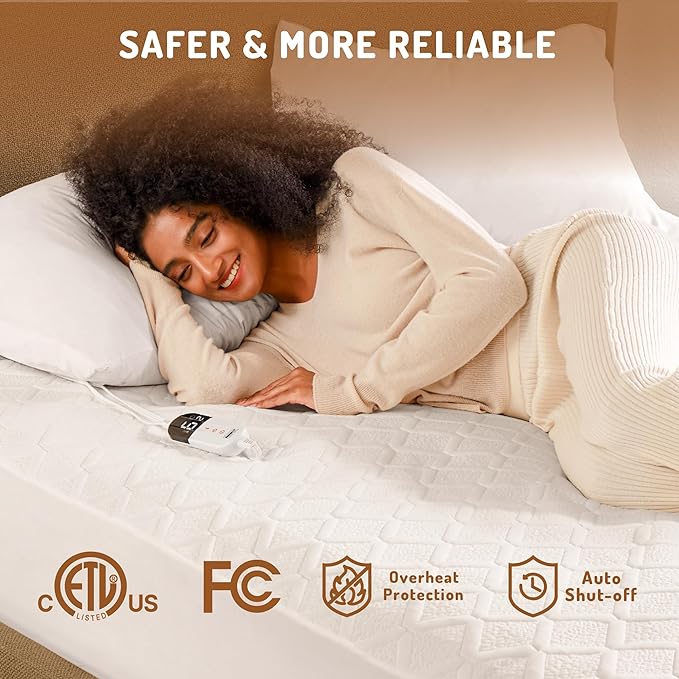 California King Heated Mattress Pad - Degrees of Comfort Electric Bed Warmer with Dual Controllers, 6 Heating Levels, 10-Hour Auto Shut-Off, Breathable Air-Layer, 72" x84