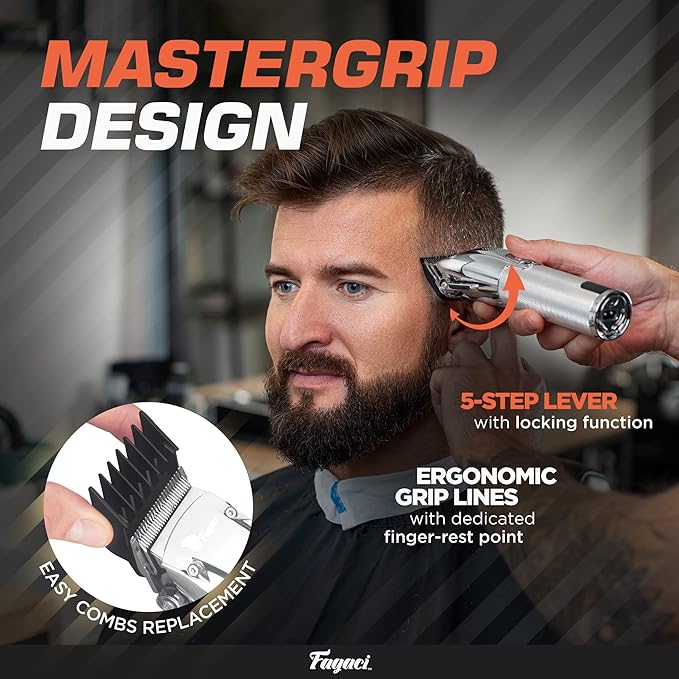 Fagaci Professional Hair Clippers & Barber Brush Neck Duster Set, Turbo Power Cordless Hair Clippers for Men, High Carbon Steel Blades, 2 Count