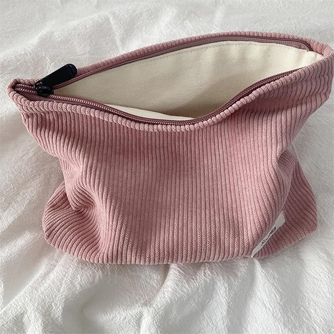 Cosmetic Bags for Women - Corduroy Cosmetic Bag Aesthetic Women Handbags Purses Smile Dots Makeup Organizer Storage Makeup Bag Girls Case Bags (Pure Pink)