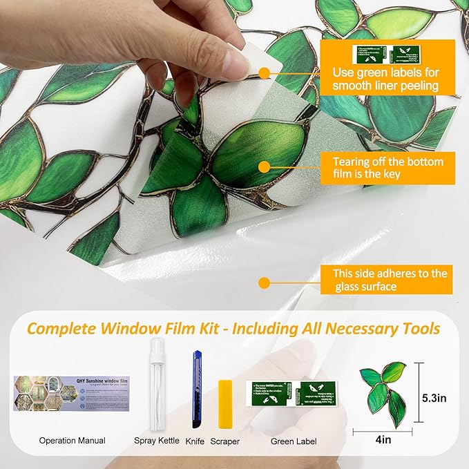 Window Privacy Film Stained Glass Window Film Frosted Window Film Window clings Non-Adhesive Reusable Decorative for Home Removable(Green Frosted, 35.4 X 78.7 in)