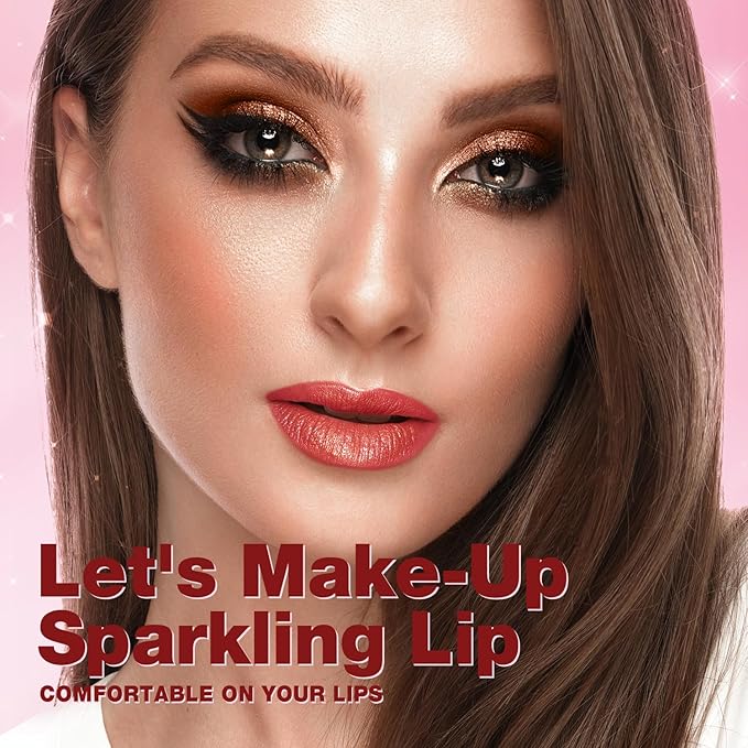 Jolilab Sparkling Lip Gloss Long Lasting Waterproof Moisturizer Lip Balm Glitter Shimmer Metallic, Diamond Shiny Bold Glow Goth Lipstick for Women Girls, Non-sticky (1, 05#)