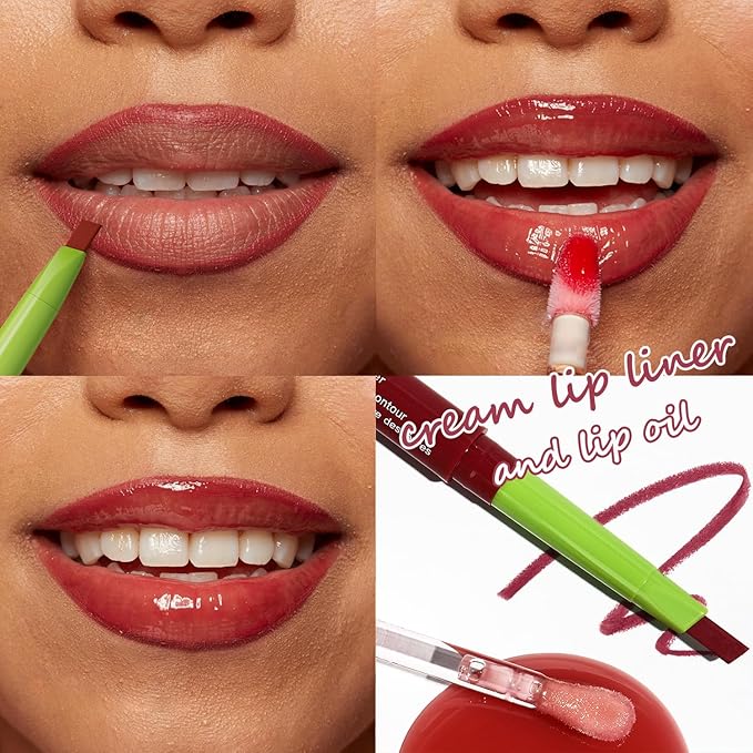 Matte Finish Lip liner and Nourishing Lip Gloss Kit for Women, High Pigmented Natural Nude Pink Red Brown Lip Pencil Makeup Long Lasting Moisturizing Plumping Lip Oil Gloss Winter Care (#05)