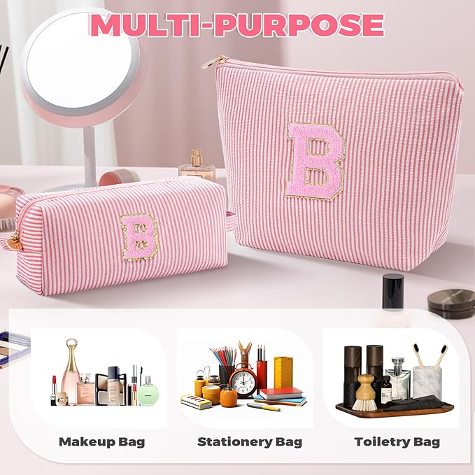 Bridesmaid Gifts Wedding Day - Bridal Shower Gifts,Maid of Honor Gifts,Initials Makeup Bag Set Cosmetic Bag - Peach,B