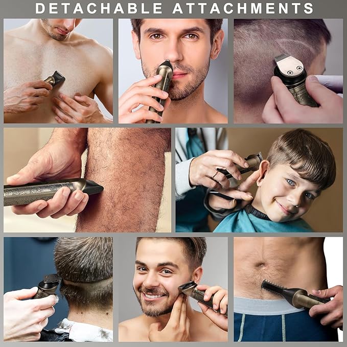 Hatteker Beard Trimmer Kit Professional Hair Clipper Zero Gapped T-Blade Electric Razor Shaver for Nose Ear Body Face Mustache Trimmer for Men Cordless Grooming Kit 8 in 1