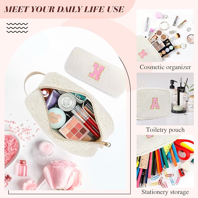 for Christmas Day Gifts, Travel Makeup Bag for Women, Initial Make Up Bag Set for 6 7 8 9 10 11 12 13 Years Old Kids Tween Girls, Large Cosmetic Skincare Bags for Birthday Gifts, White S