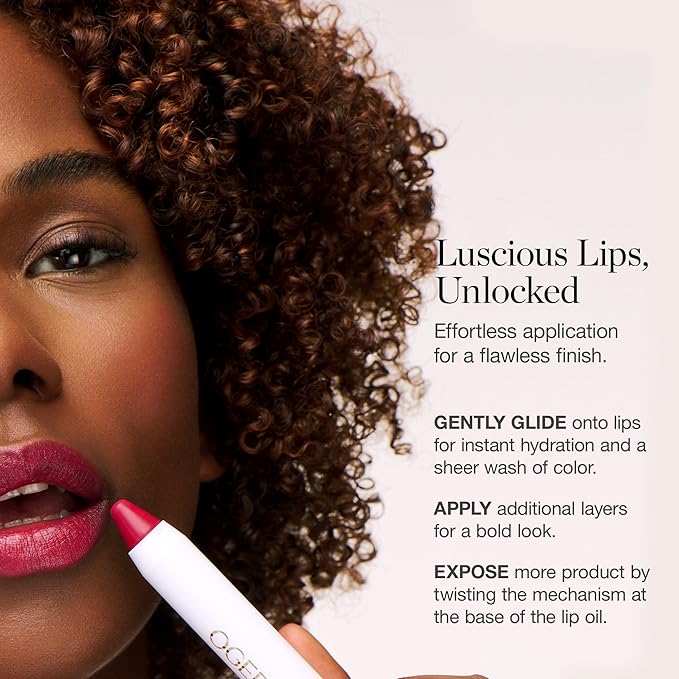 Ogee Tinted Sculpted Lip Oil - Lip Stain Made with 100% Organic Coconut Oil, Jojoba Oil, and Vitamin E - Best as Lip Balm, Lip Color or Lip Treatment - DAHLIA