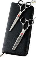 Katana Classic Left Handed Professional 6.5" Lefty Hair Shear Set by Tokko Shears, 440C Japanese Steel Left Hand Haircut Regular & Thinning Scissors for Barbers and Salon Professionals