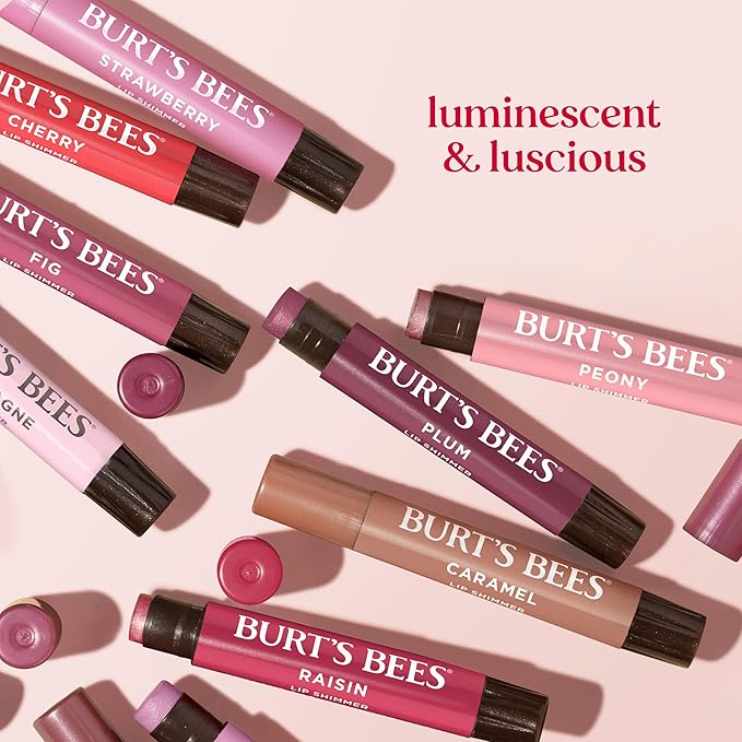 Burt's Bees Shimmer Lip Tint Set, Tinted Lip Balm Stick, Moisturizing for All Day Hydration with Natural Origin Glowy Pigmented Finish & Buildable Color, Fig (4-Pack)