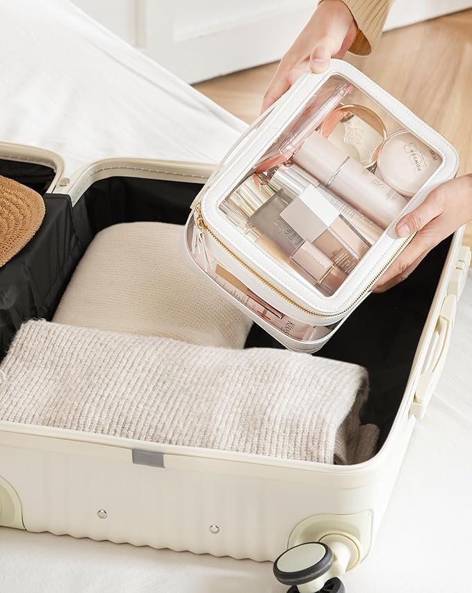 Large Clear Makeup Bag for Women, Portable Travel Makeup Bag Organizer Waterproof Toiletry Bag Cute Makeup Bags Cosmetic Bag Makeup Pouch, White