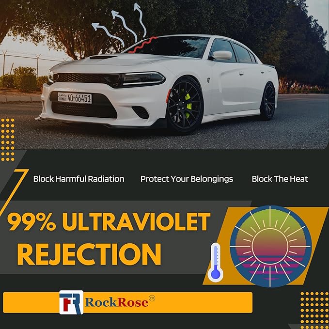 RockRose 15% Nano Ceramic Car Window Tint 40 in x 25FT 2PLY Privacy Film Heat Block, 99% UVR, and 85% IRR Block for Auto or Home Strong Adhesive, Easy Shrink, Plotter Friendly - Charcoal