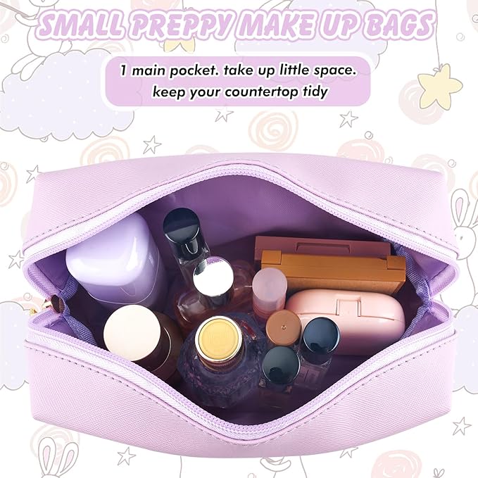 Gifts for Girls Initial Makeup Bag Personalized Cosmetic Bag with Zipper Cute Travel Toiletry Bag Waterproof PU Preppy Makeup Pouch Birthday Gift for Teen Girls Women(Purple H)